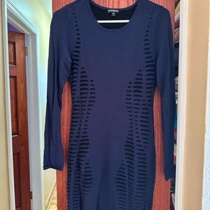 Express blue sweater dress with cutout details